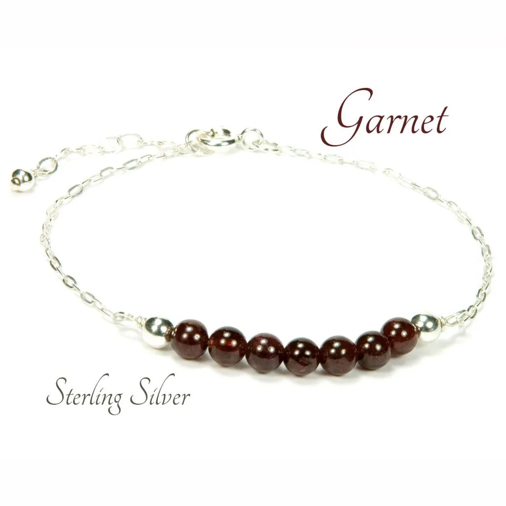Garnet Gemstone Sterling Silver Bracelet