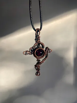 Garnet| Wire Wrapped Jewelry | Cross｜Copper wire jewelry | Pendant | Gemstone | Unqiue | Handmade
