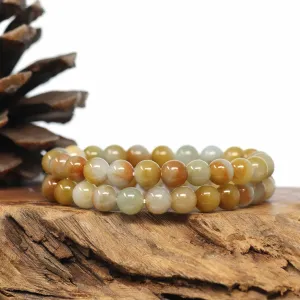 Genuine Jadeite Jade Round Yellow Color Beads Bracelet (8 mm)