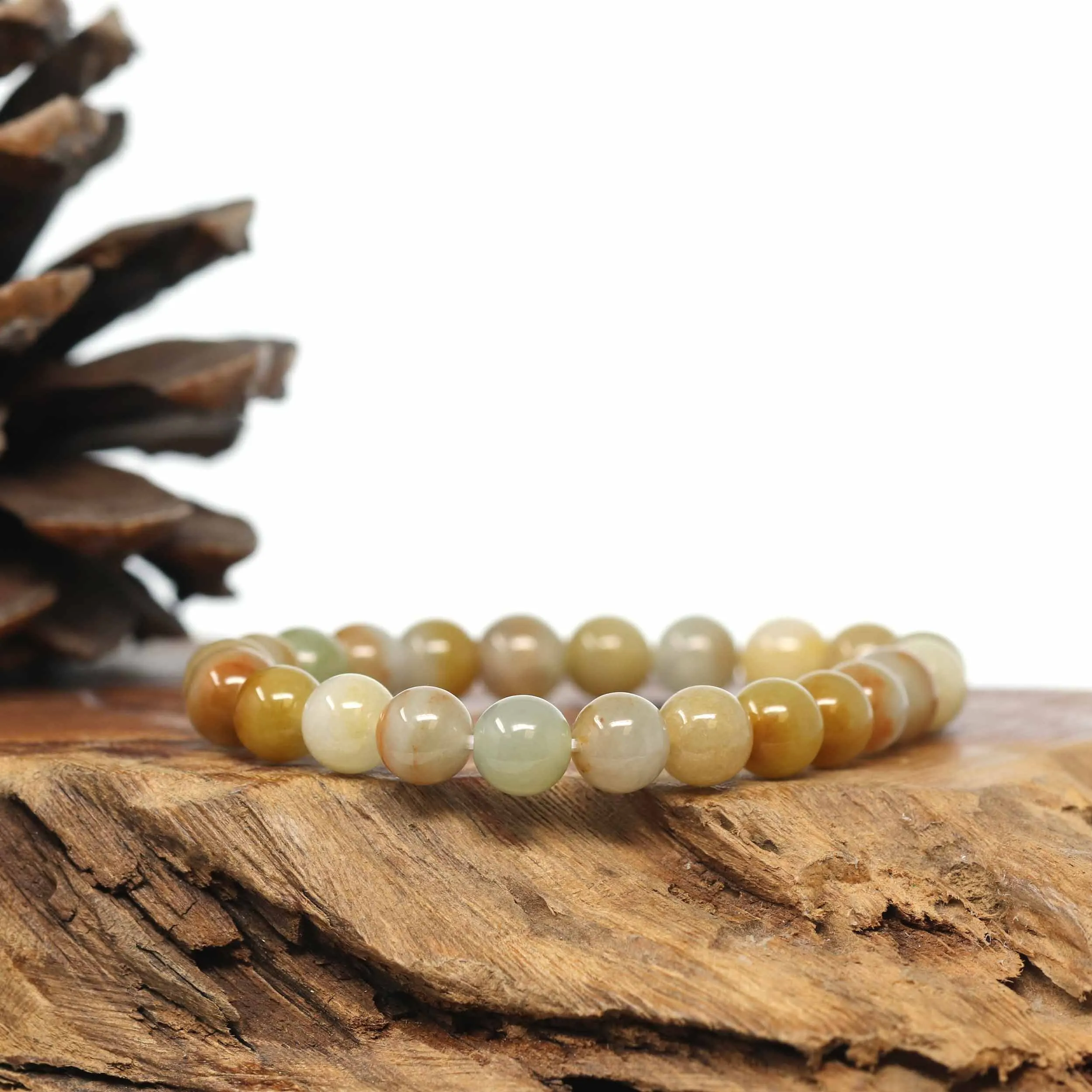 Genuine Jadeite Jade Round Yellow Color Beads Bracelet (8 mm)