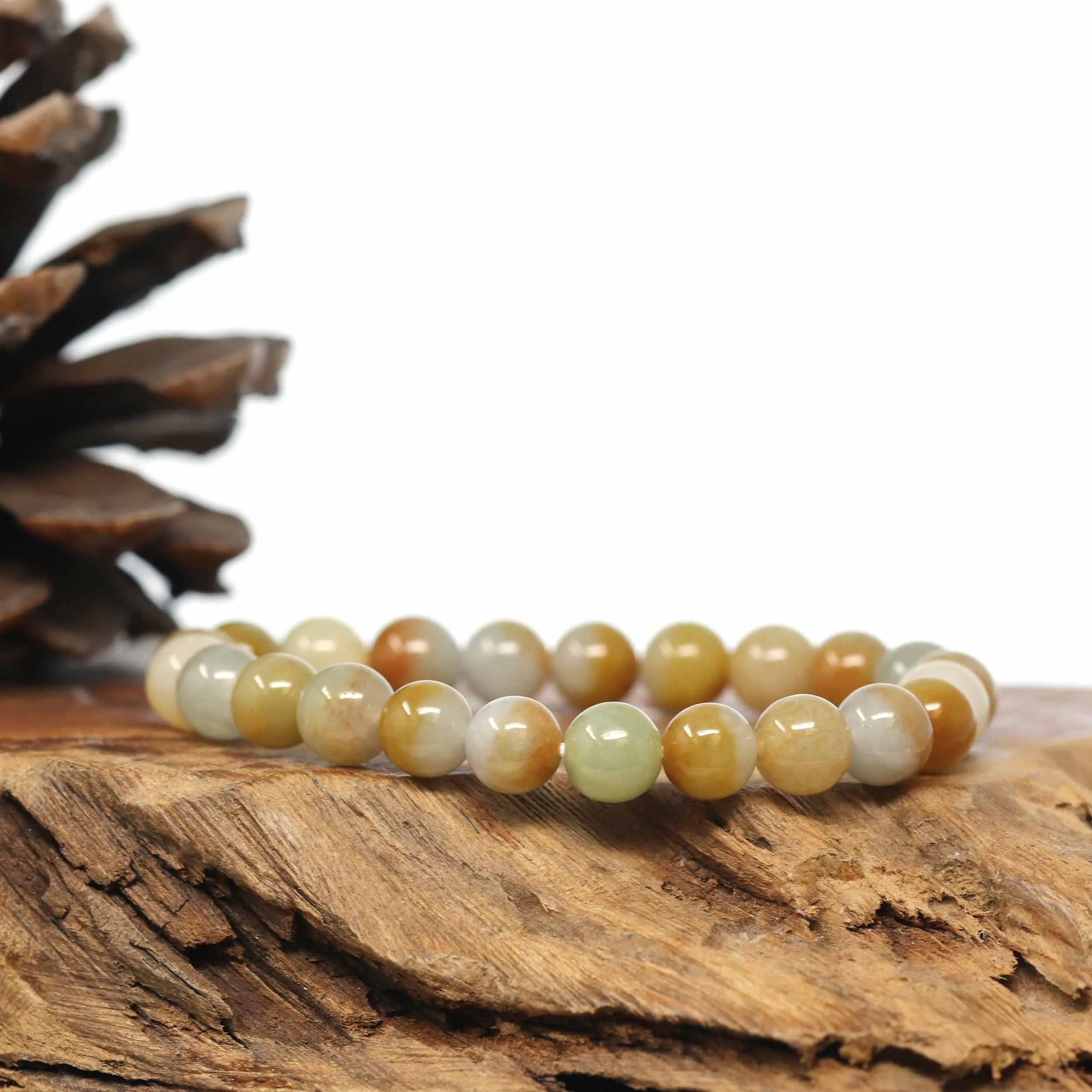 Genuine Jadeite Jade Round Yellow Color Beads Bracelet (8 mm)