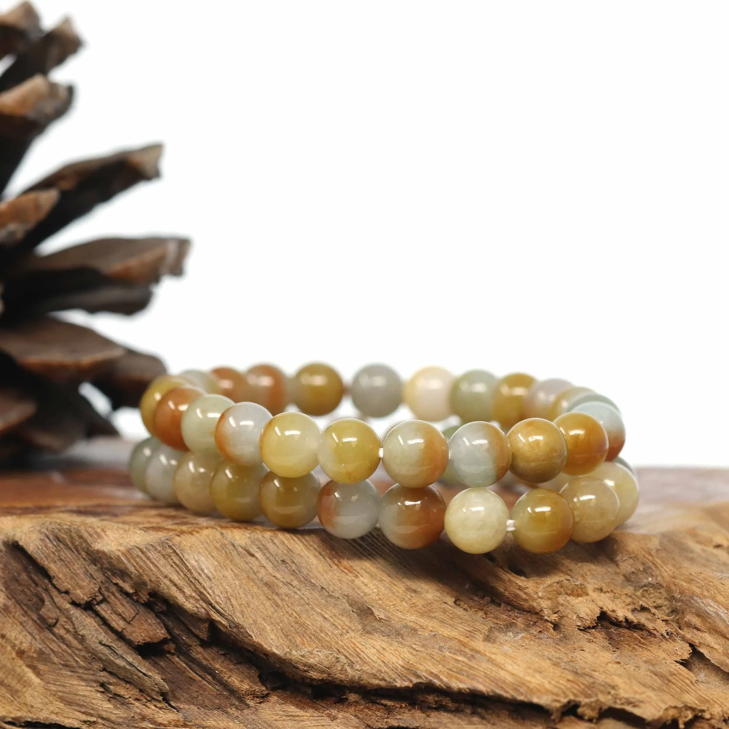 Genuine Jadeite Jade Round Yellow Color Beads Bracelet (8 mm)
