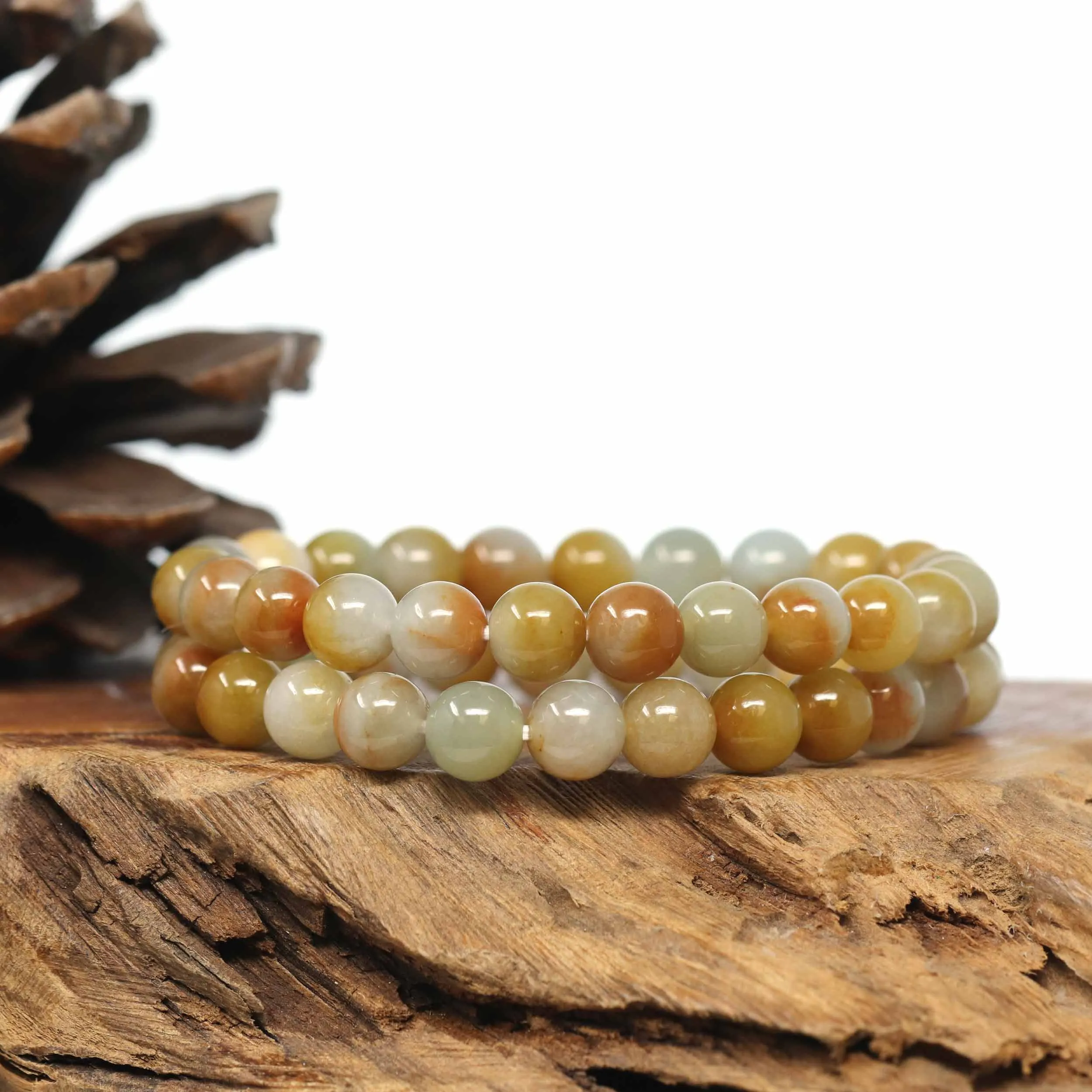 Genuine Jadeite Jade Round Yellow Color Beads Bracelet (8 mm)