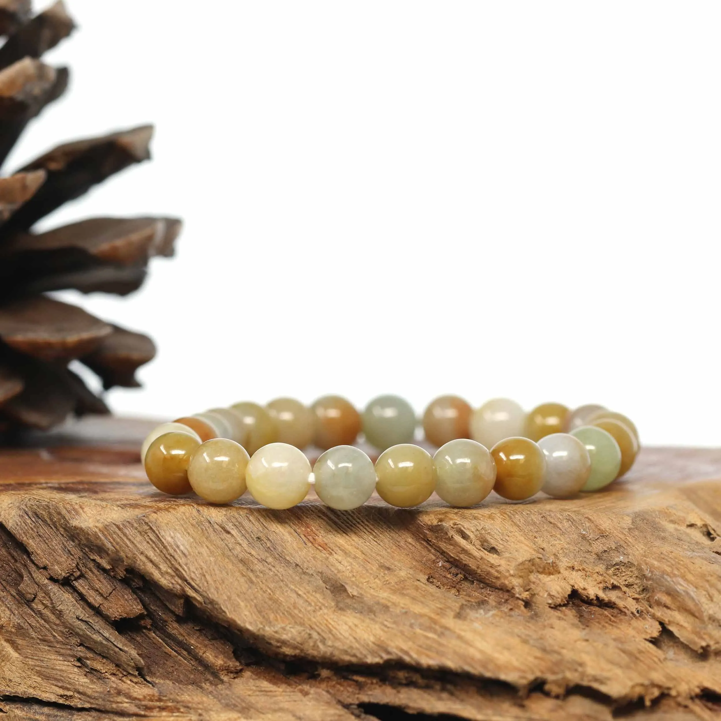 Genuine Jadeite Jade Round Yellow Color Beads Bracelet (8 mm)