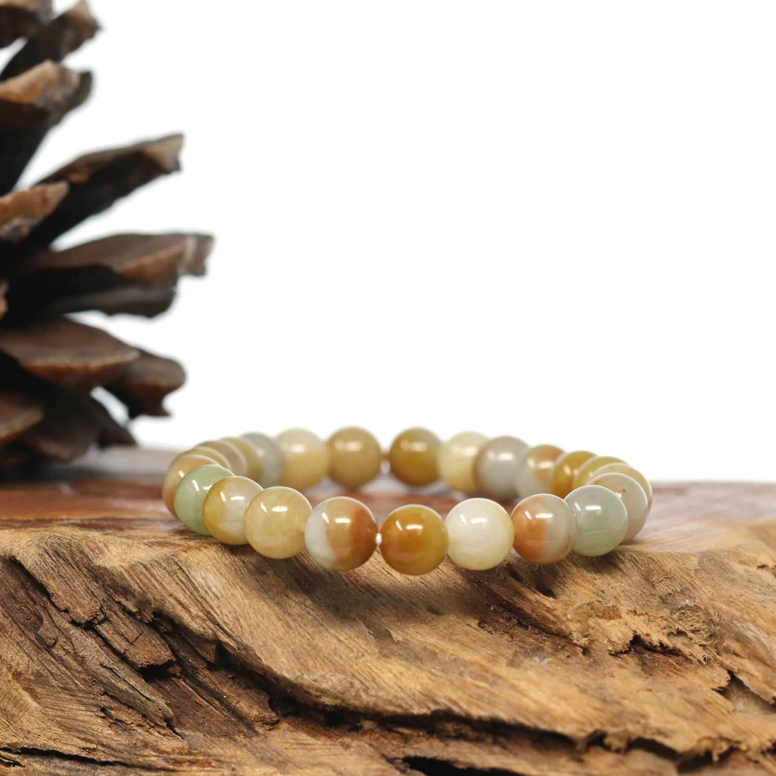 Genuine Jadeite Jade Round Yellow Color Beads Bracelet (8 mm)