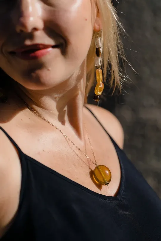Glass Drop Earrings - Amber