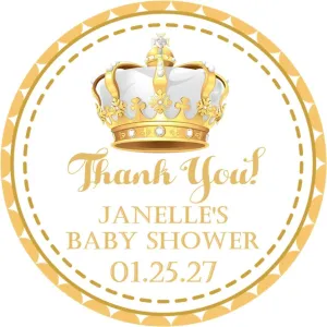 Gold And White Royal Prince Baby Shower Stickers Or Favor Tags