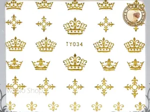Gold Crown Cross Fleur De Lis Adhesive Nail Sticker Nail Art - 1 pc (TY034G)