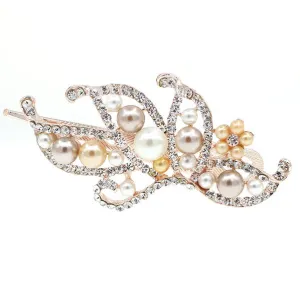 Gold Finish Bridal Pearl and Rhinestone Butterfly Hinged Hair Claw Clip Champagne