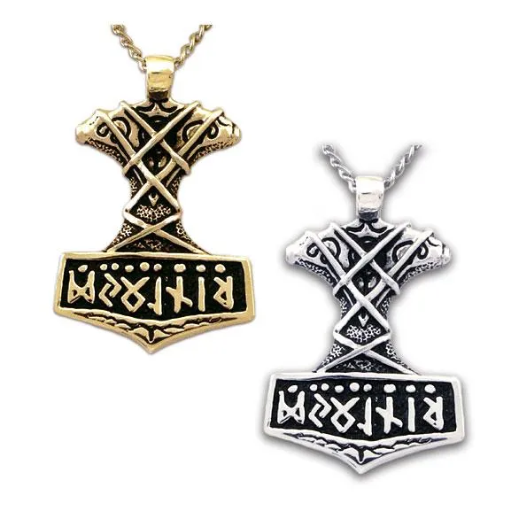 Gold Ornate Thor's Hammer Necklace