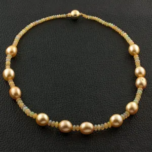 Golden Pearl & Opal Bead Necklace
