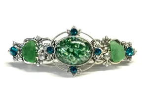 Green Glass Opal Hair Barrette - French Clip
