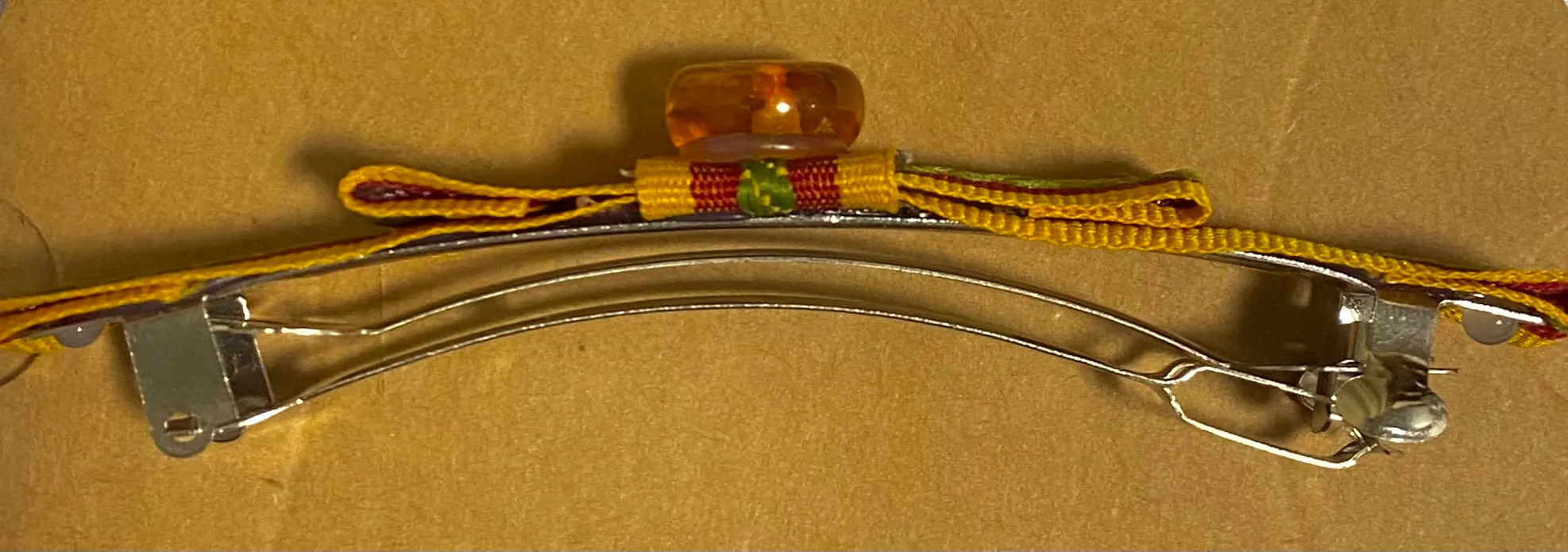 Hair Clip - Tri-color ribbon with round Amber Cabochon (3408)