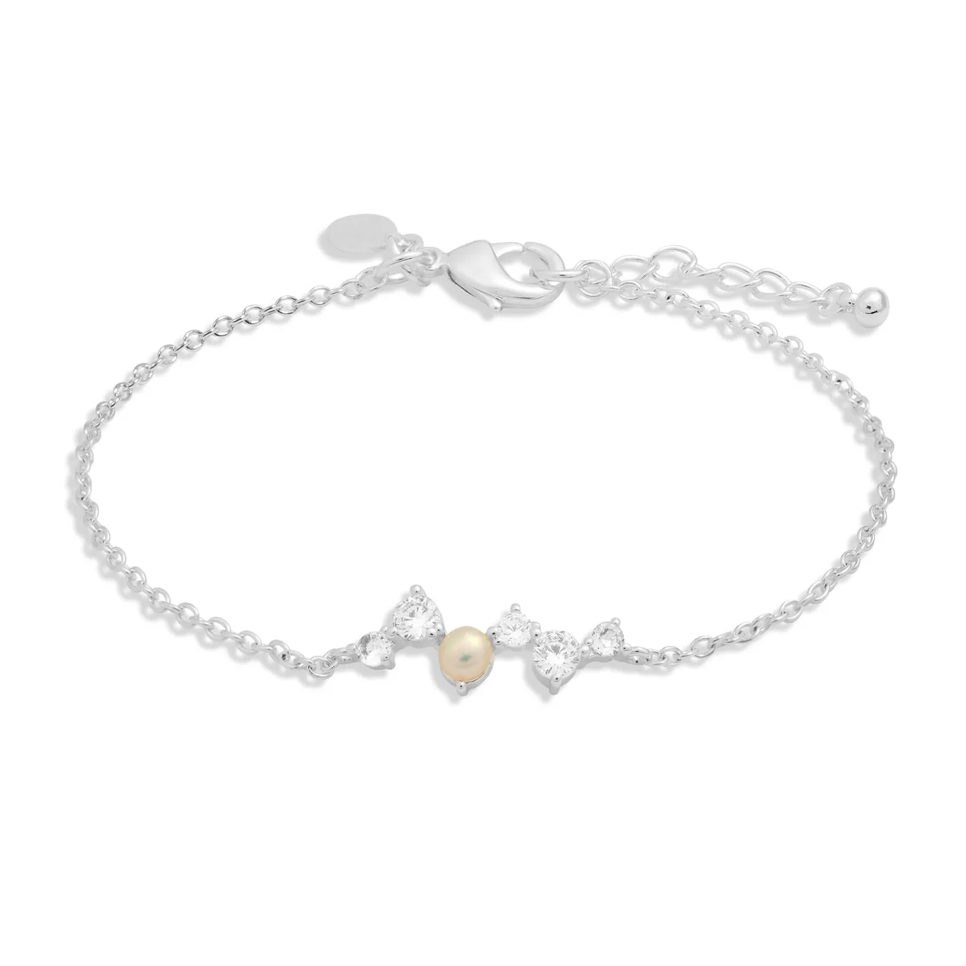 Halo Pearl Cubic Zirconia & Pearl Cluster Silver Plated Bracelet 7835