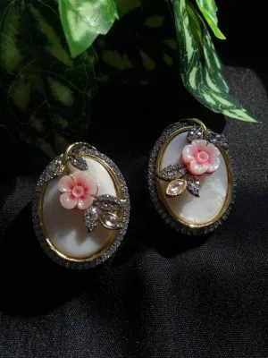 Hand Carved Stone Earrings With Antique Meena Finish
