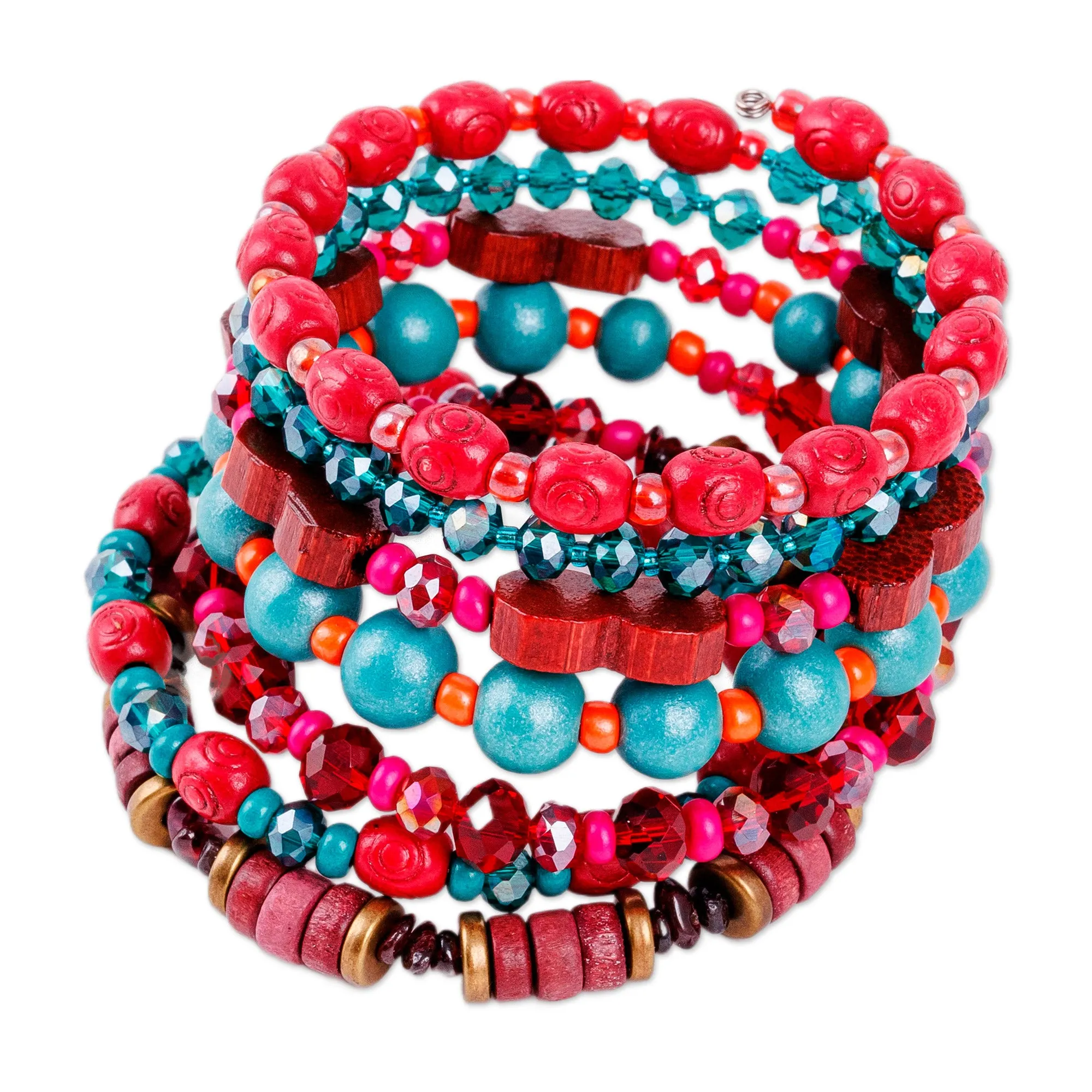Handmade Natural Garnet and Crystal Beaded Wrap Bracelet - Passionate Essence | NOVICA