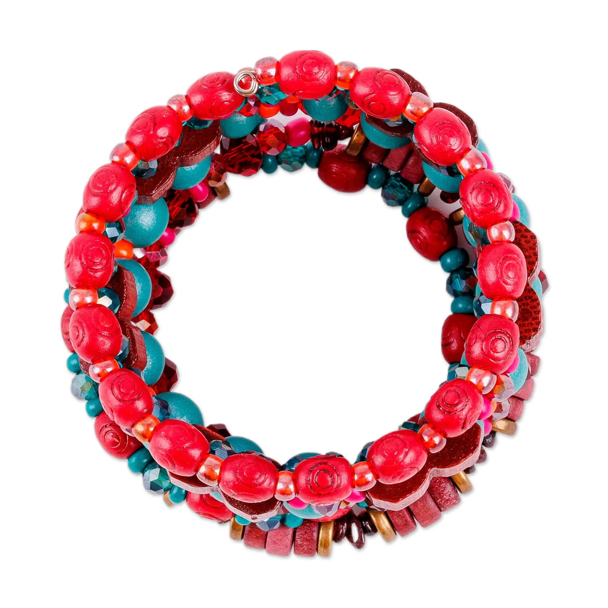 Handmade Natural Garnet and Crystal Beaded Wrap Bracelet - Passionate Essence | NOVICA