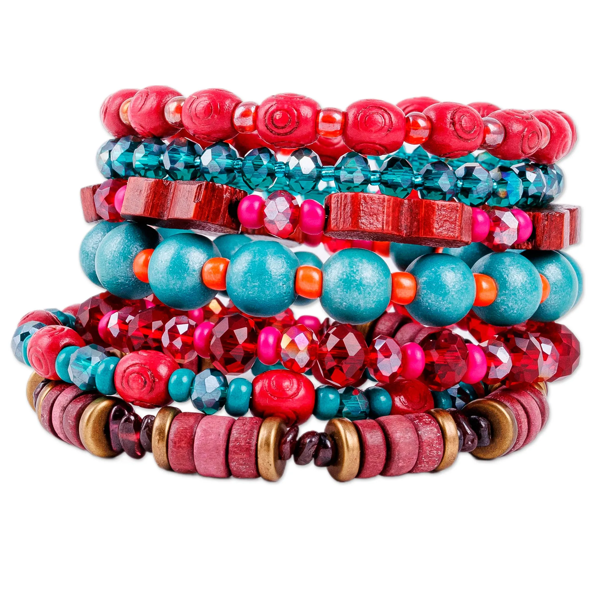 Handmade Natural Garnet and Crystal Beaded Wrap Bracelet - Passionate Essence | NOVICA