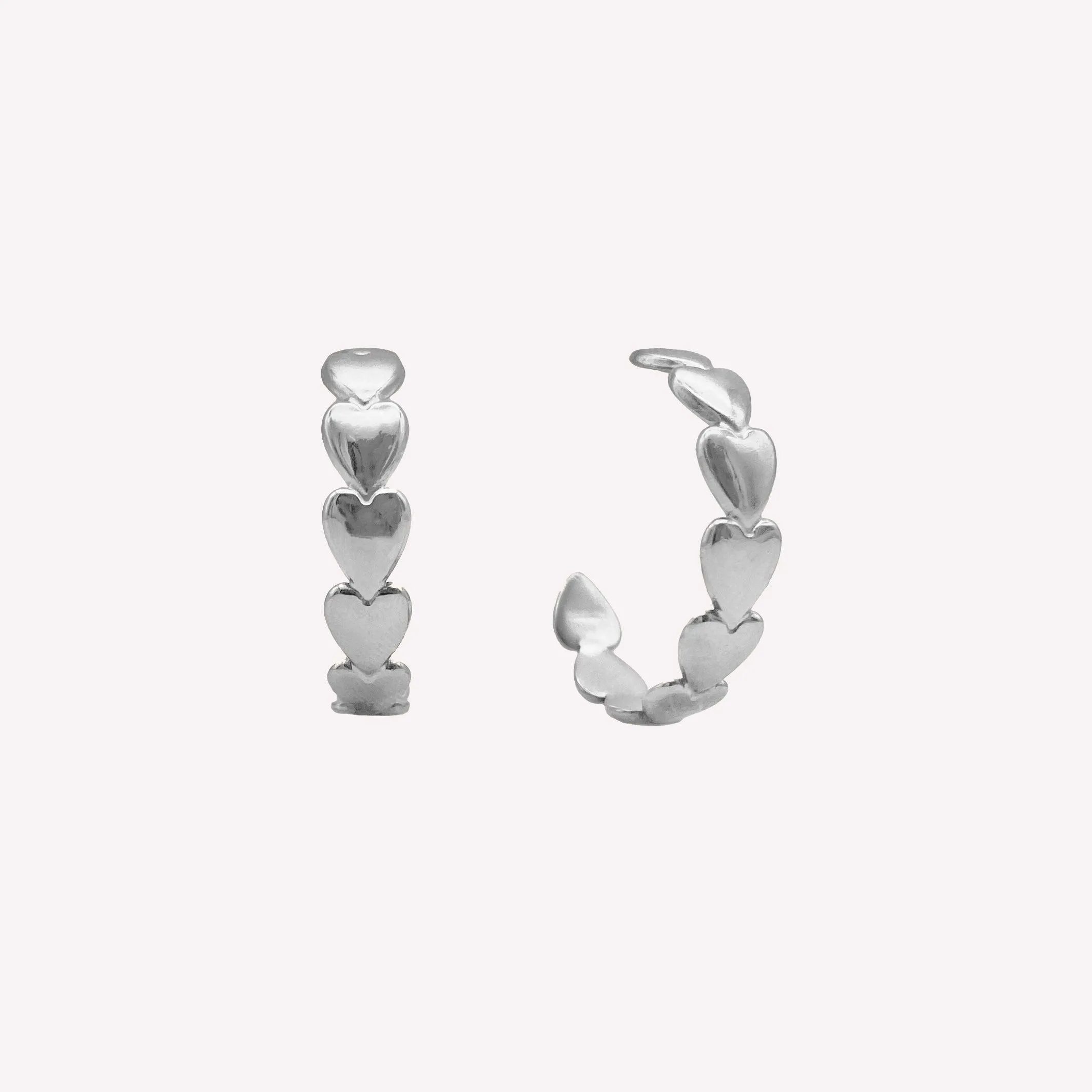 HEART HOOP EARRINGS IN SILVER