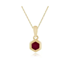 Hexagon Rubin Halskette in 9ct Gelbgold