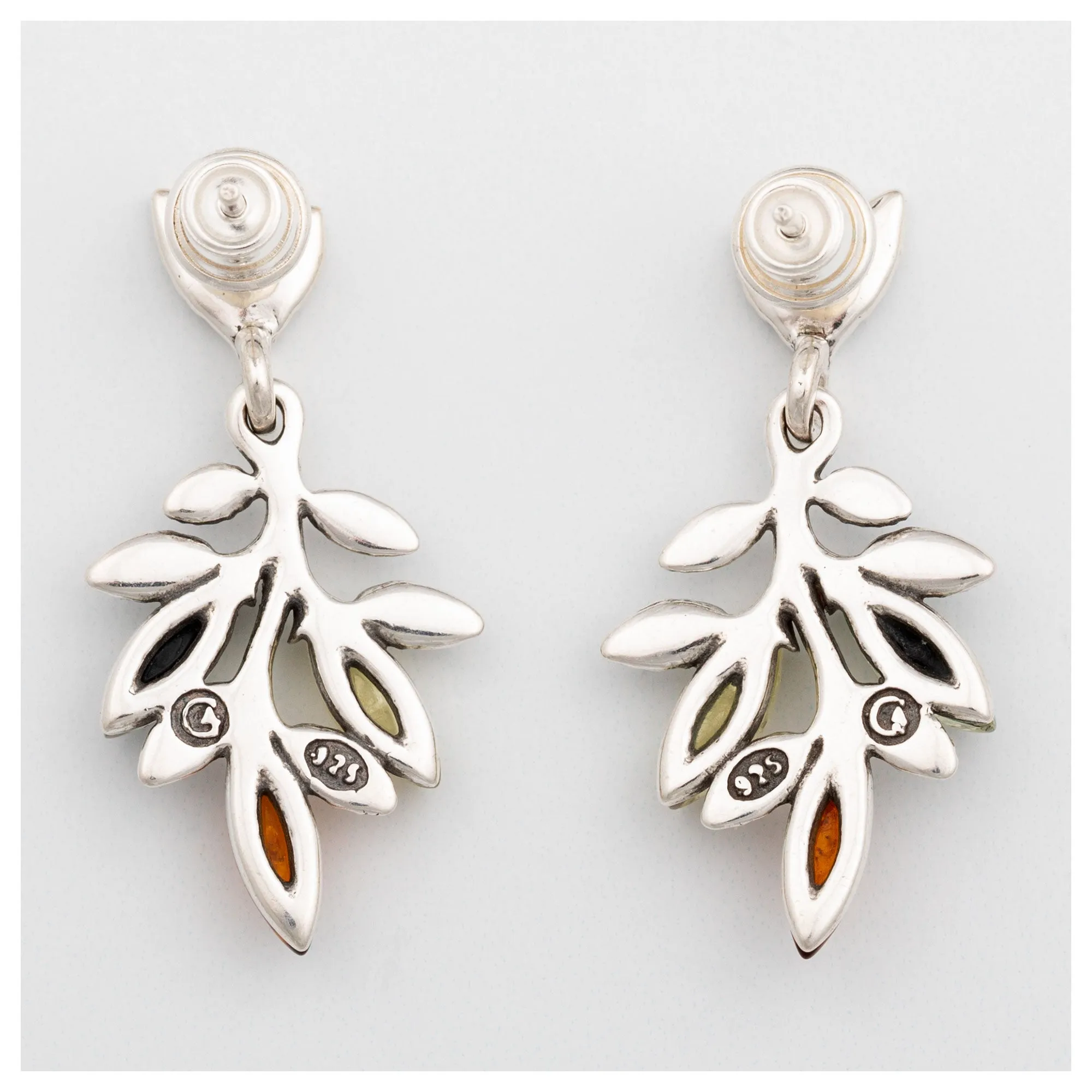 Leaves of Amber & Sterling Earrings