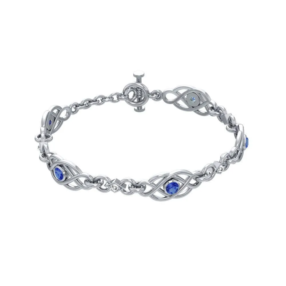 Let it flow endlessly ~ Sterling Silver Celtic Knotwork Bracelet Jewelry with Gemstone TBG097