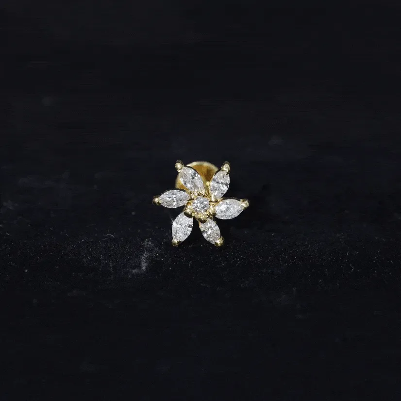 Marquise Moissanite Flower Earring for Cartilage Piercing