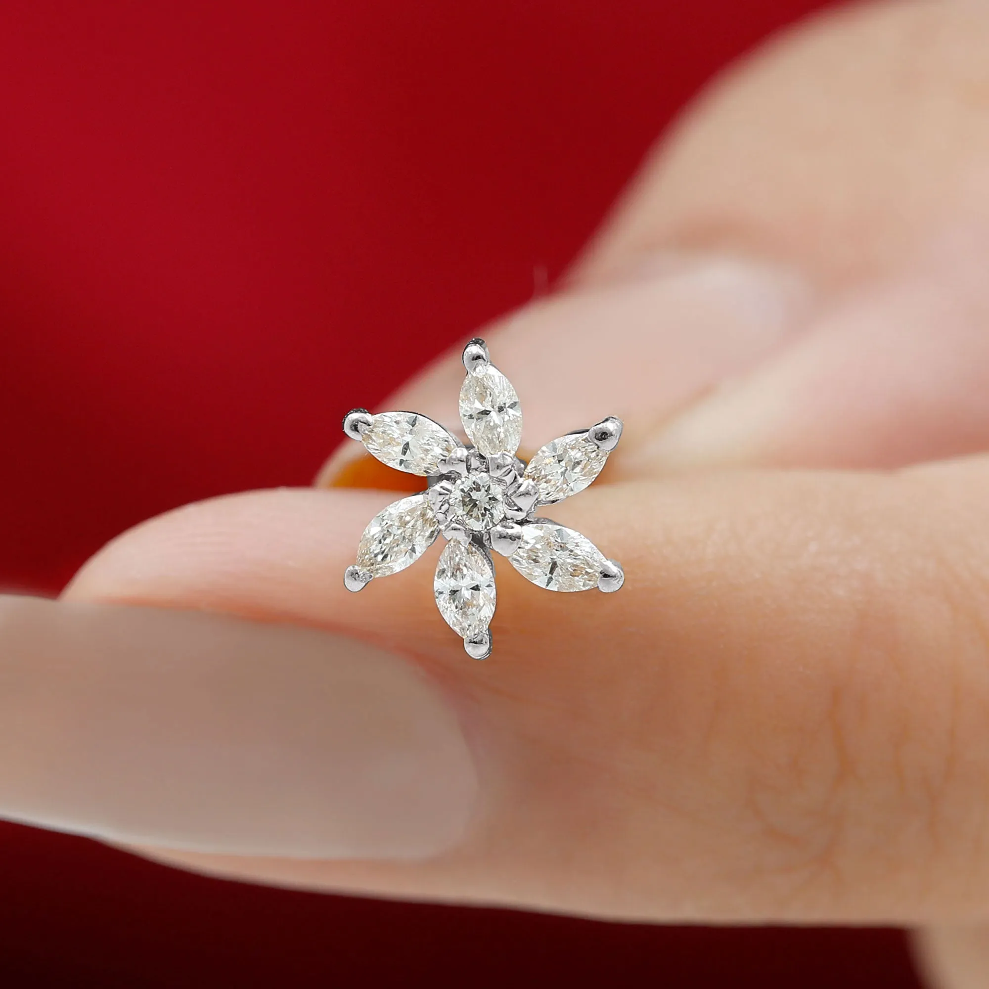 Marquise Moissanite Flower Earring for Cartilage Piercing
