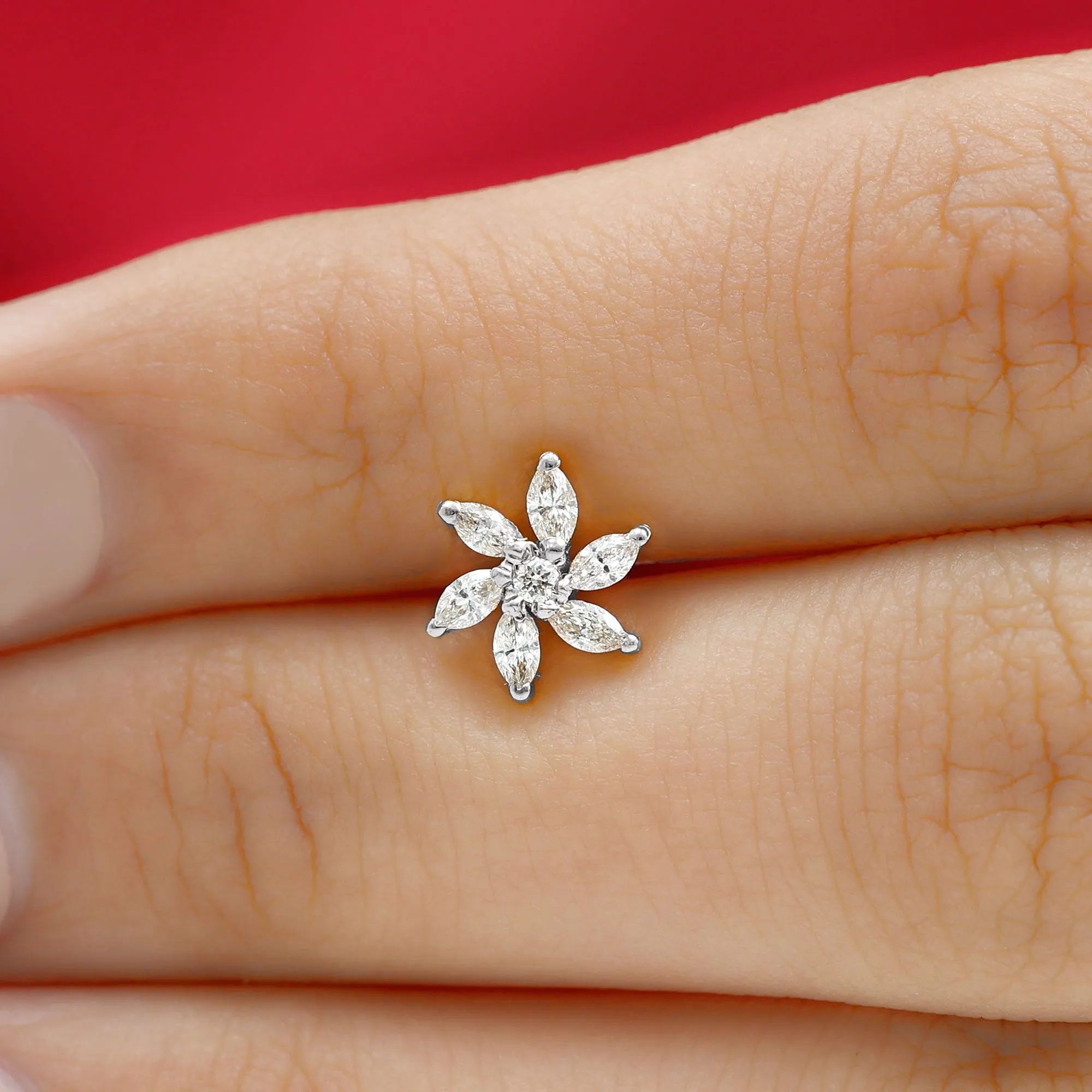 Marquise Moissanite Flower Earring for Cartilage Piercing