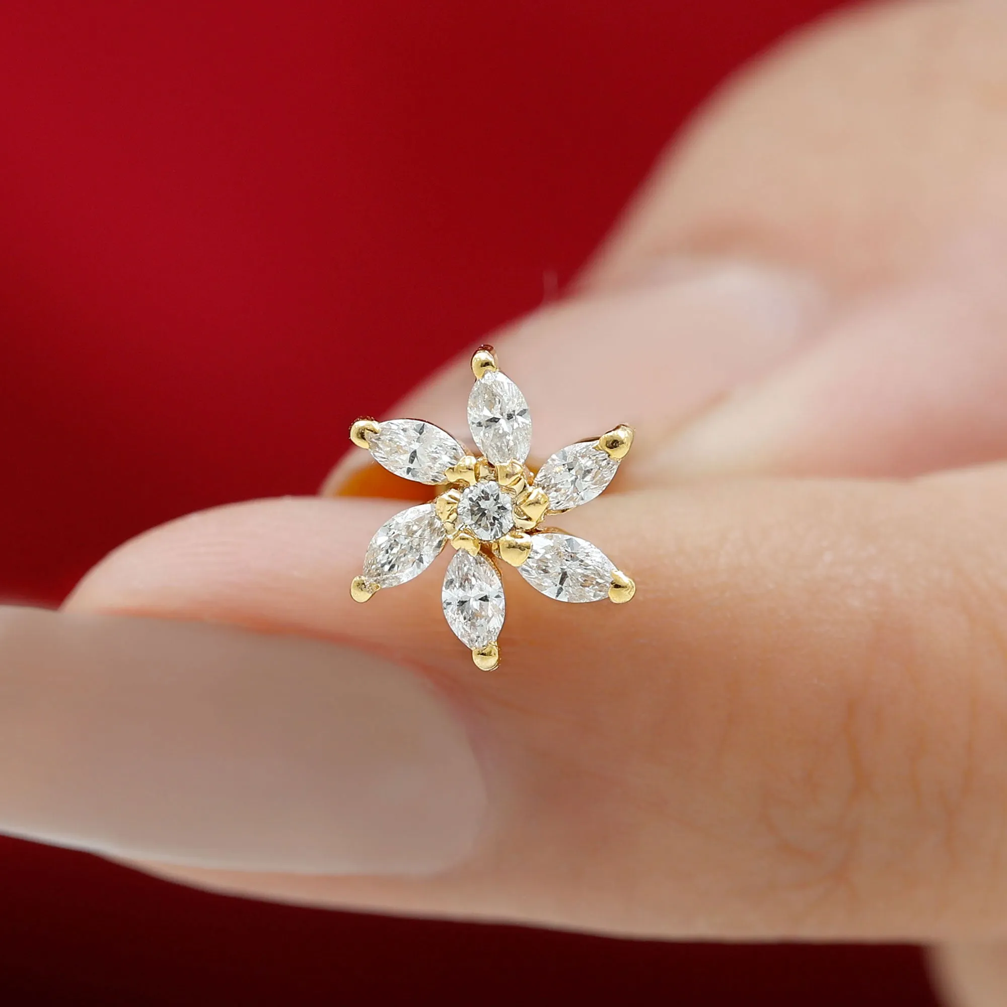 Marquise Moissanite Flower Earring for Cartilage Piercing