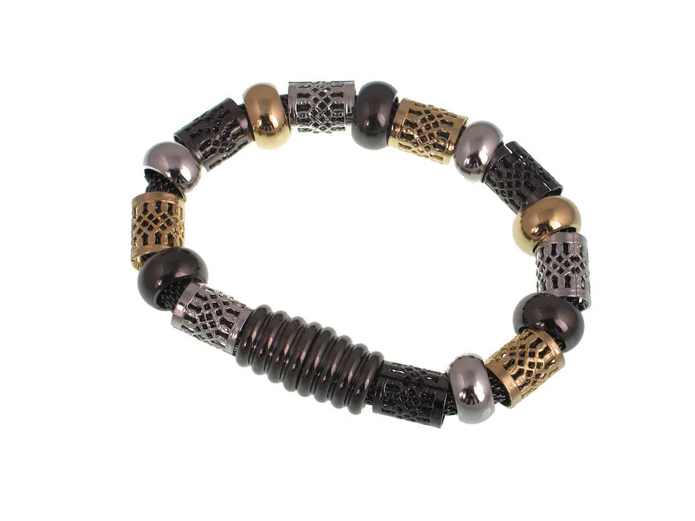 Mesh Bracelet with Filigree Tubes Beads and Magnetic Clasp