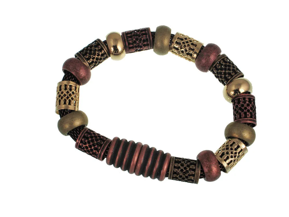 Mesh Bracelet with Filigree Tubes Beads and Magnetic Clasp