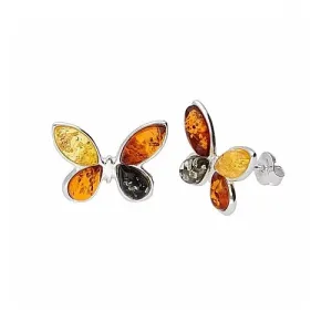 MILENA Stud Earrings Multicolour Baltic Amber Butterfly