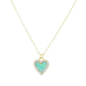 Mini Opal Heart Necklace With Crystals
