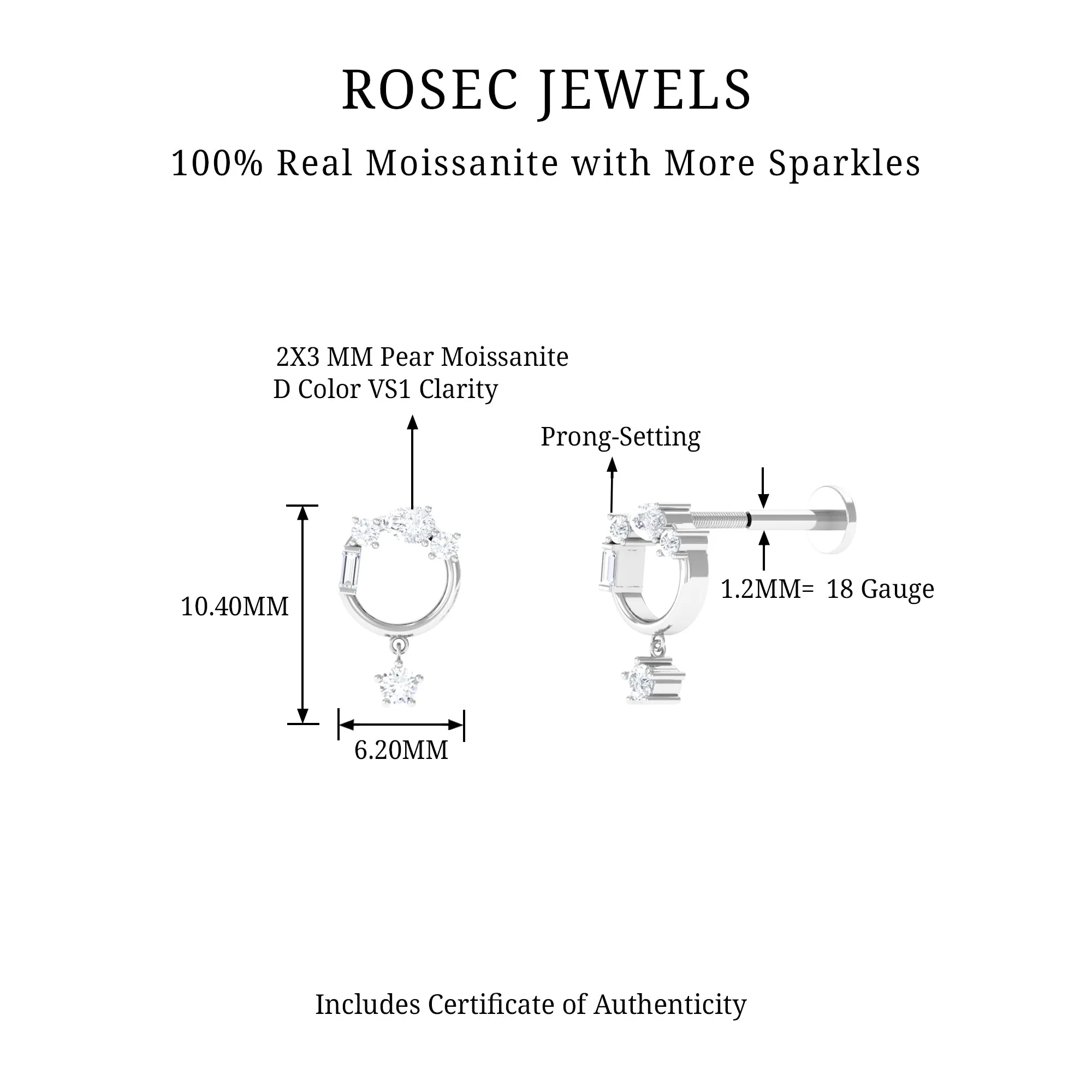 Moissanite Circle Drop Earring for Cartilage Piercing