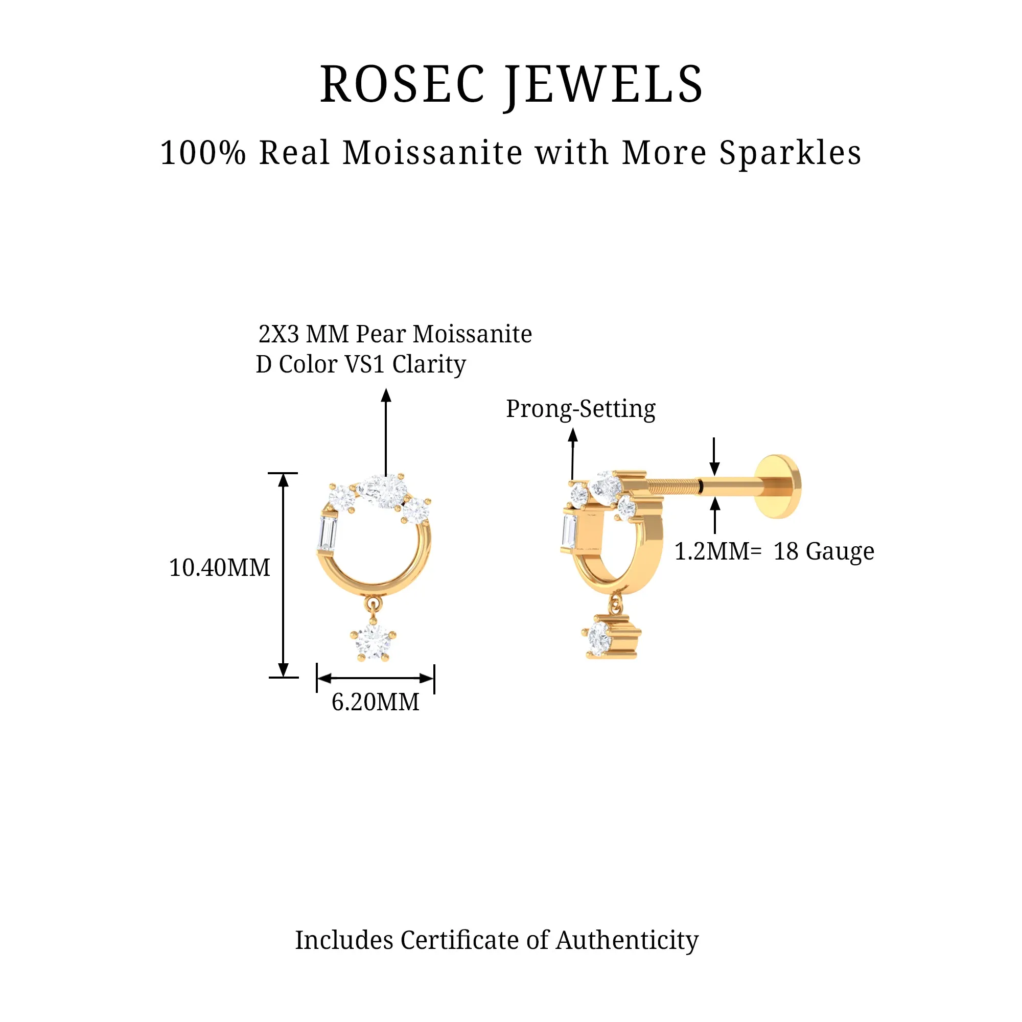 Moissanite Circle Drop Earring for Cartilage Piercing