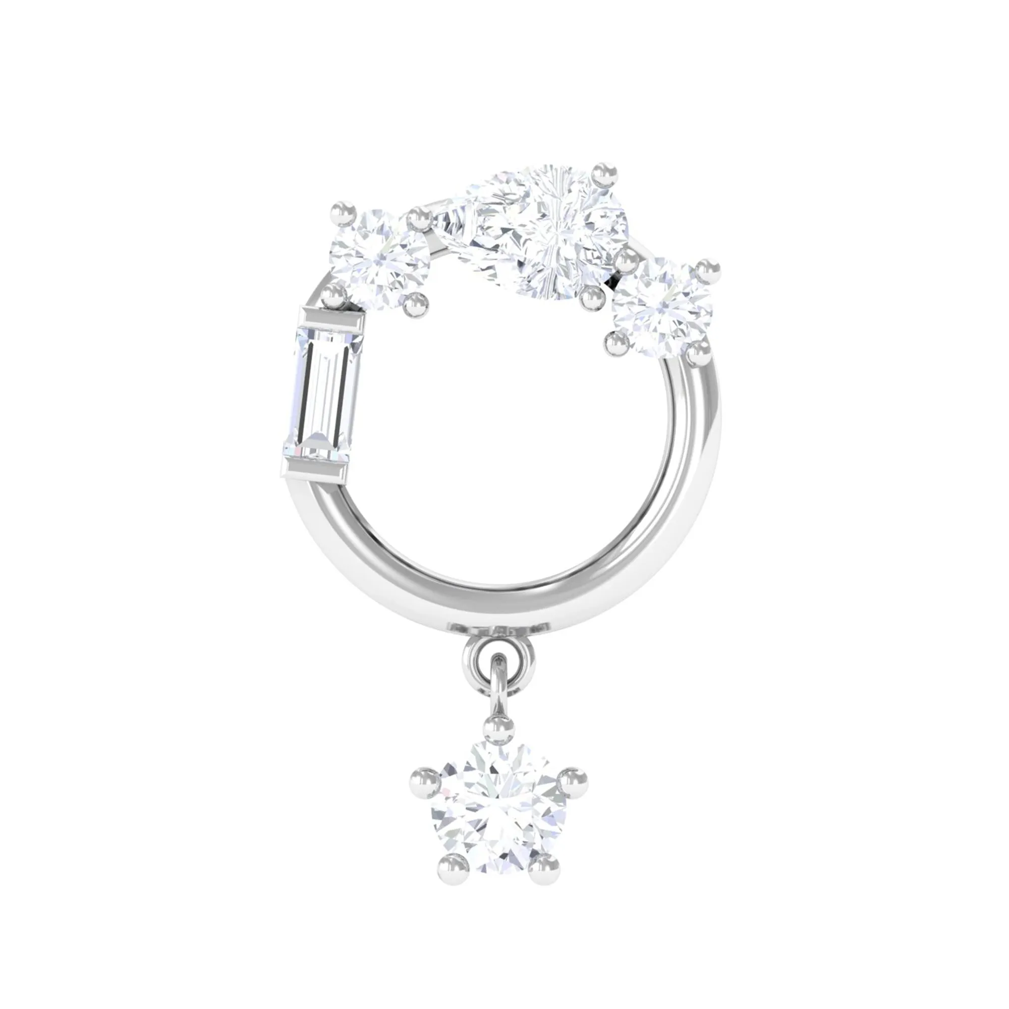 Moissanite Circle Drop Earring for Cartilage Piercing
