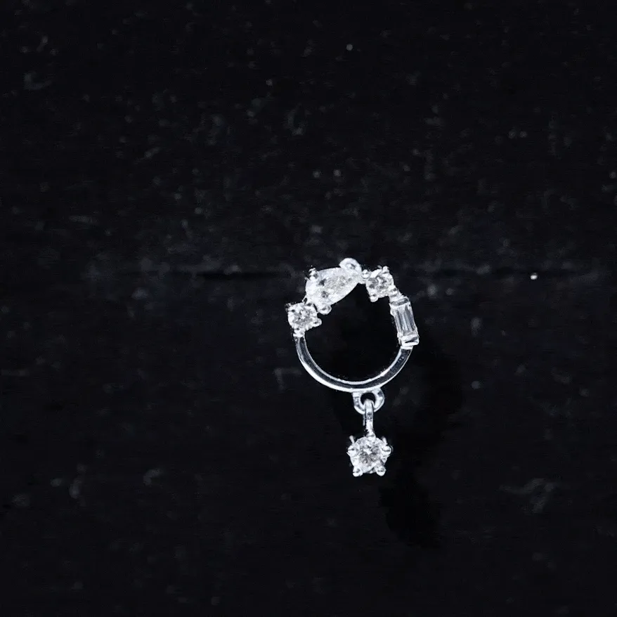 Moissanite Circle Drop Earring for Cartilage Piercing