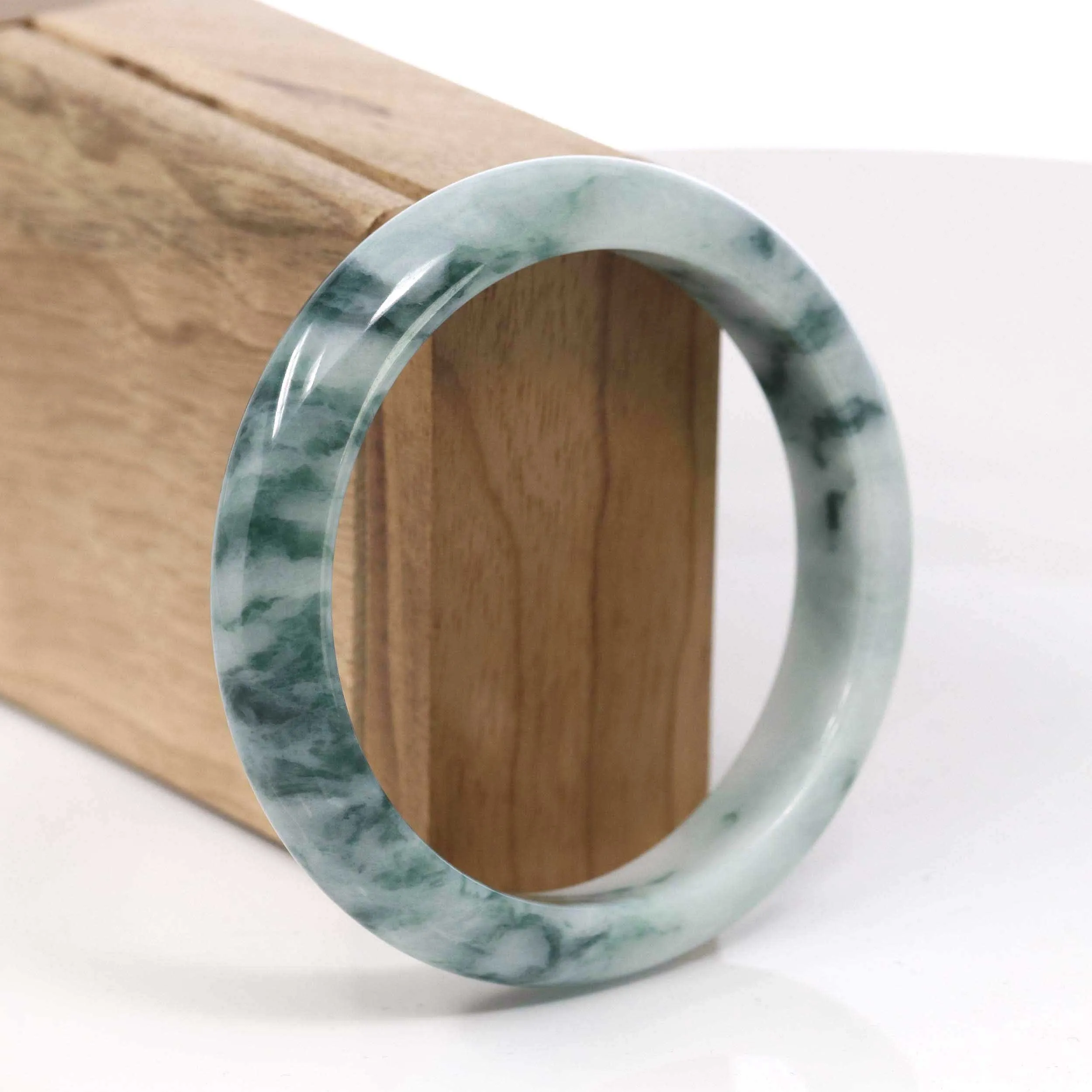 Natural Burmese Blue-green Jadeite Jade Bangle Bracelet (59.45mm)#T076