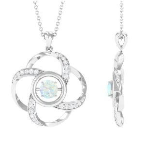 Natural Ethiopian Opal Floral Pendant Necklace with Diamond