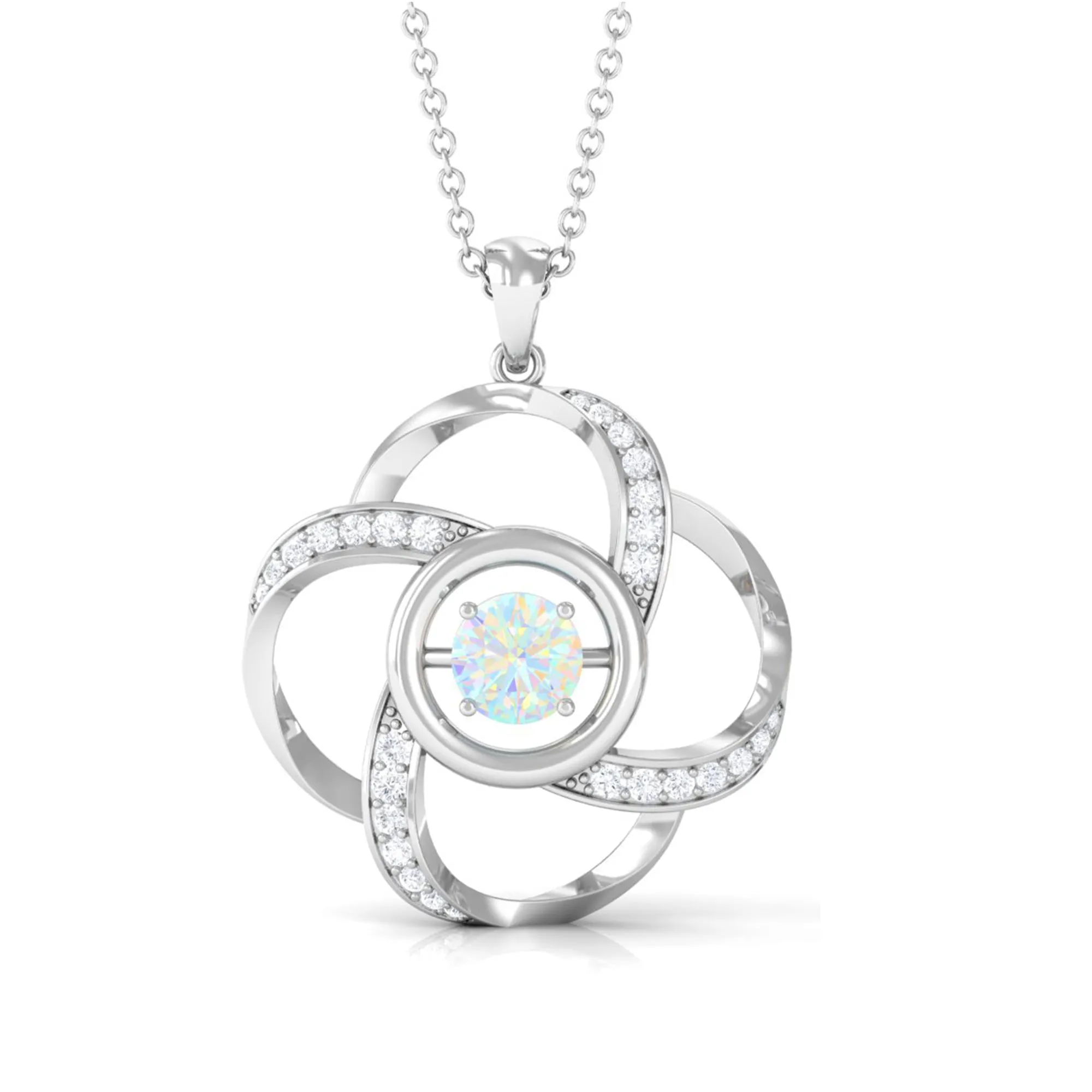 Natural Ethiopian Opal Floral Pendant Necklace with Diamond