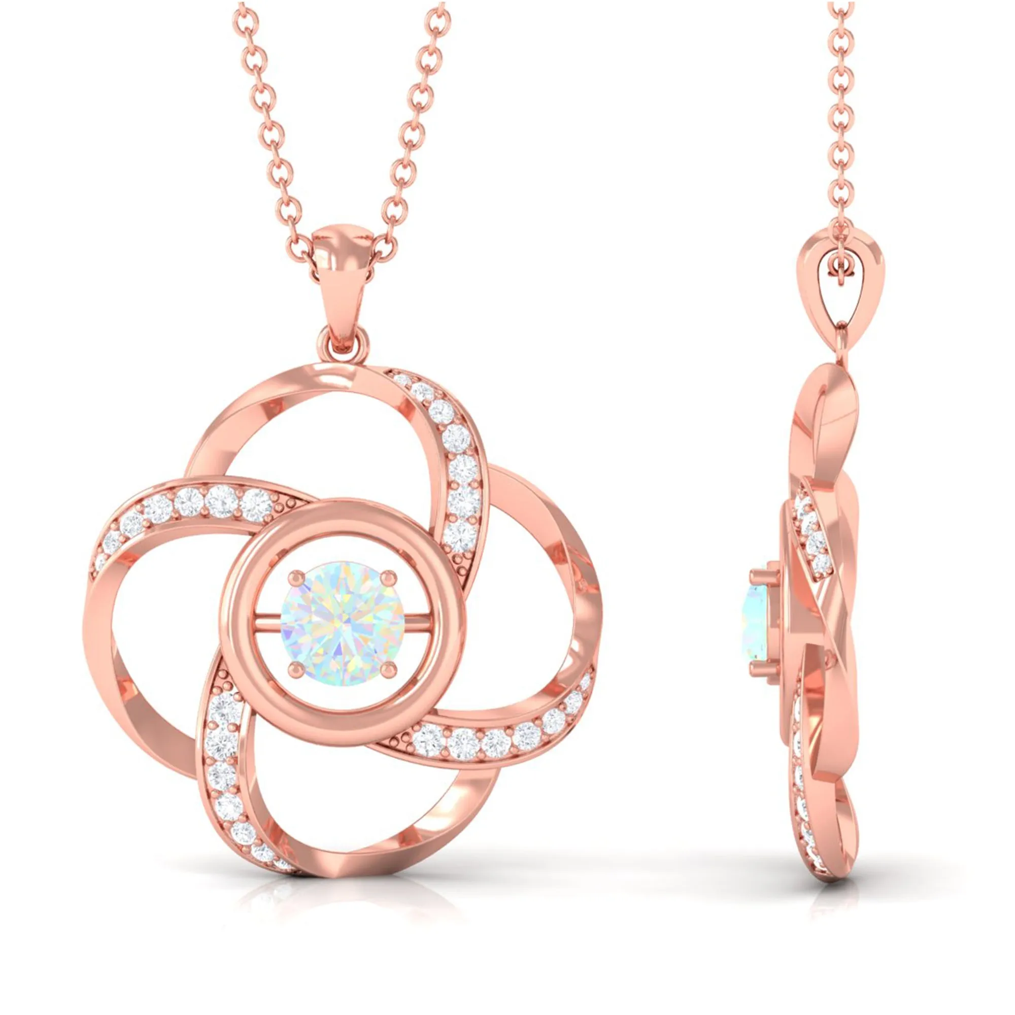 Natural Ethiopian Opal Floral Pendant Necklace with Diamond