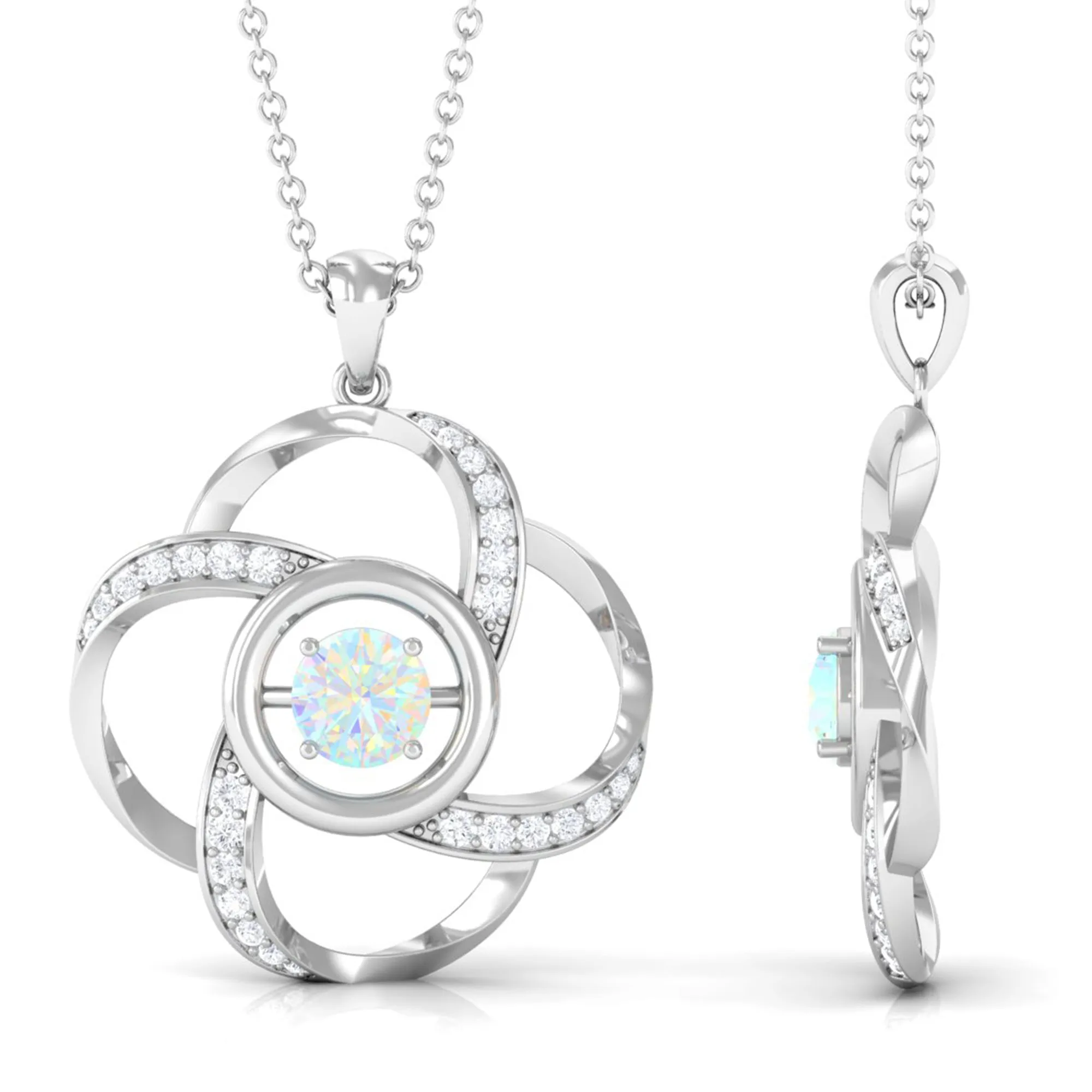 Natural Ethiopian Opal Floral Pendant Necklace with Diamond