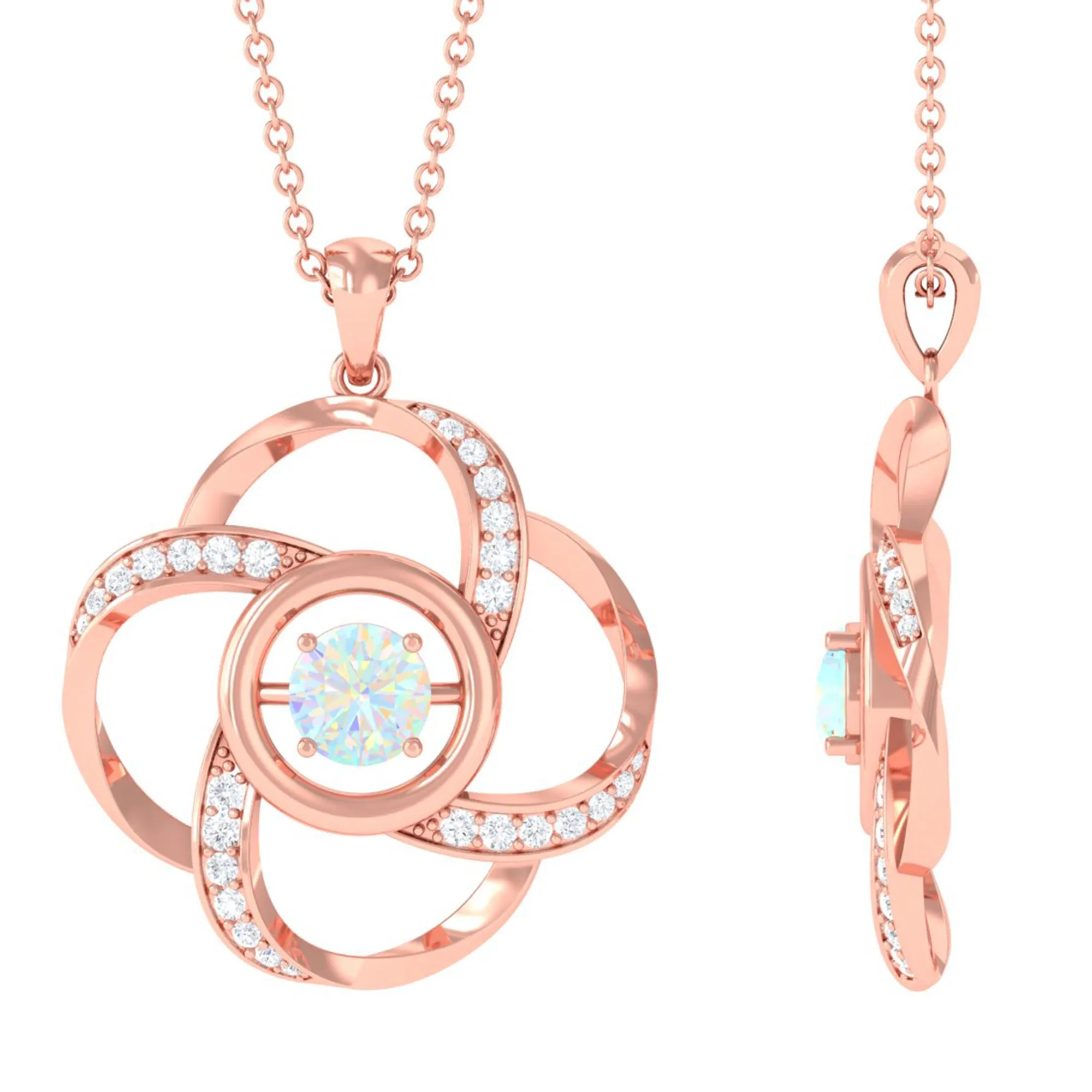 Natural Ethiopian Opal Floral Pendant Necklace with Diamond