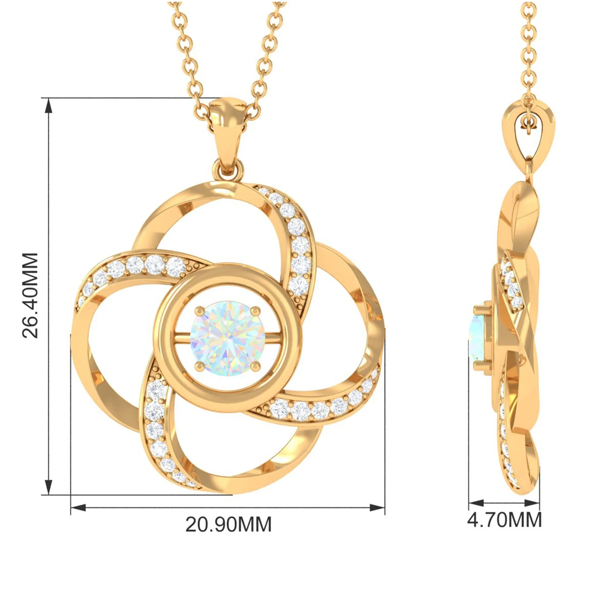 Natural Ethiopian Opal Floral Pendant Necklace with Diamond