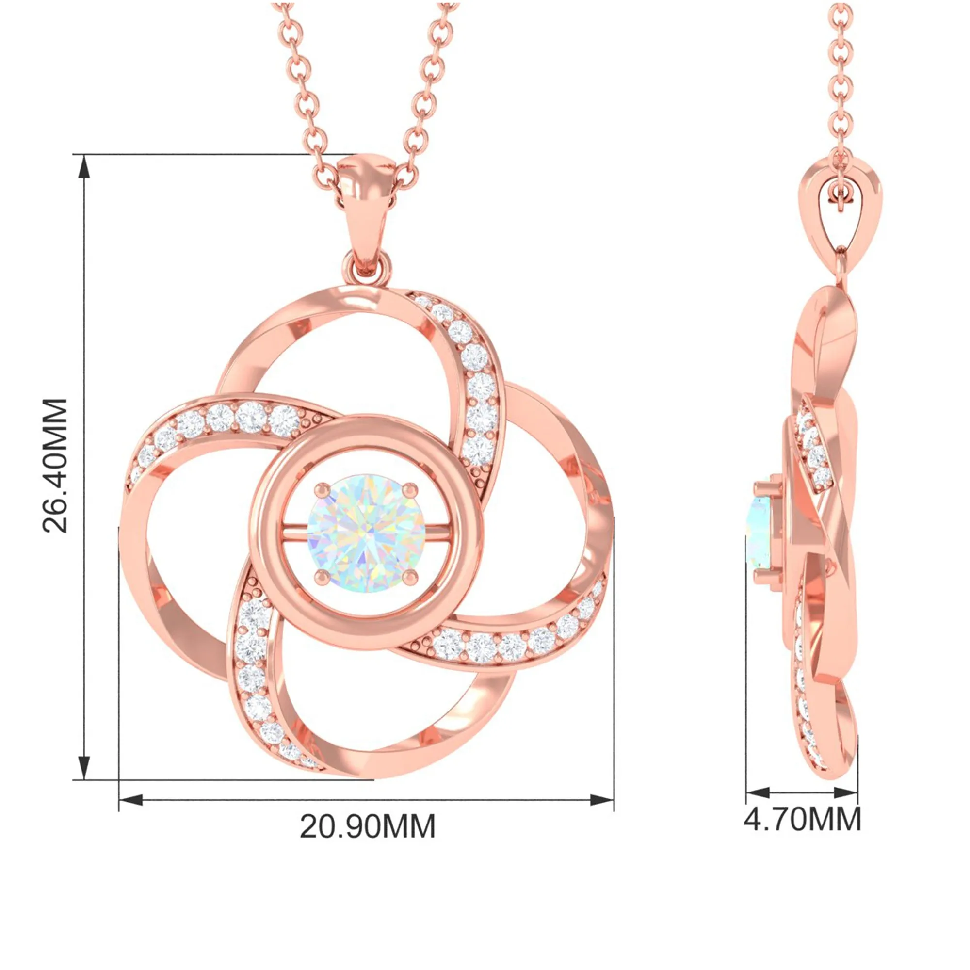 Natural Ethiopian Opal Floral Pendant Necklace with Diamond