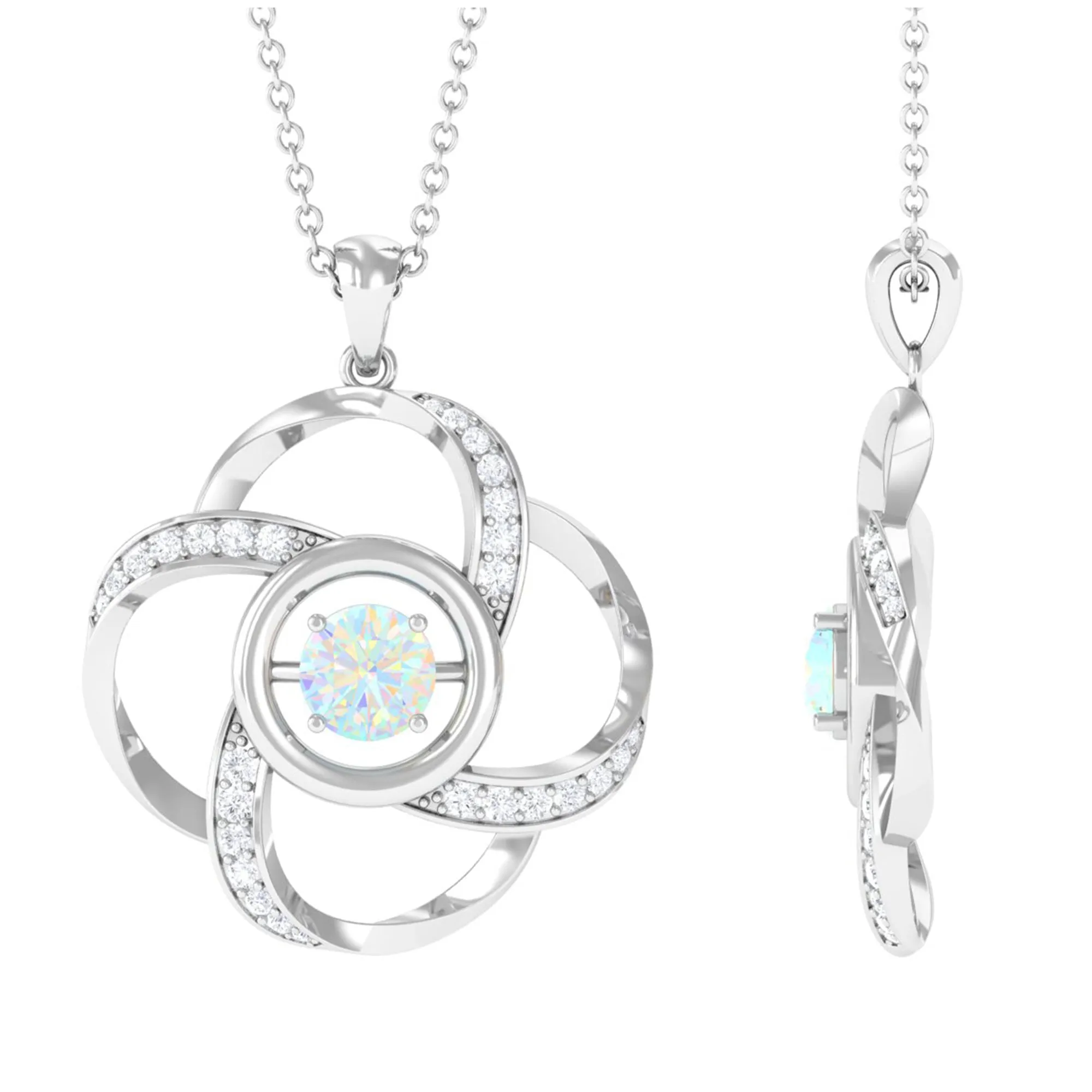 Natural Ethiopian Opal Floral Pendant Necklace with Diamond
