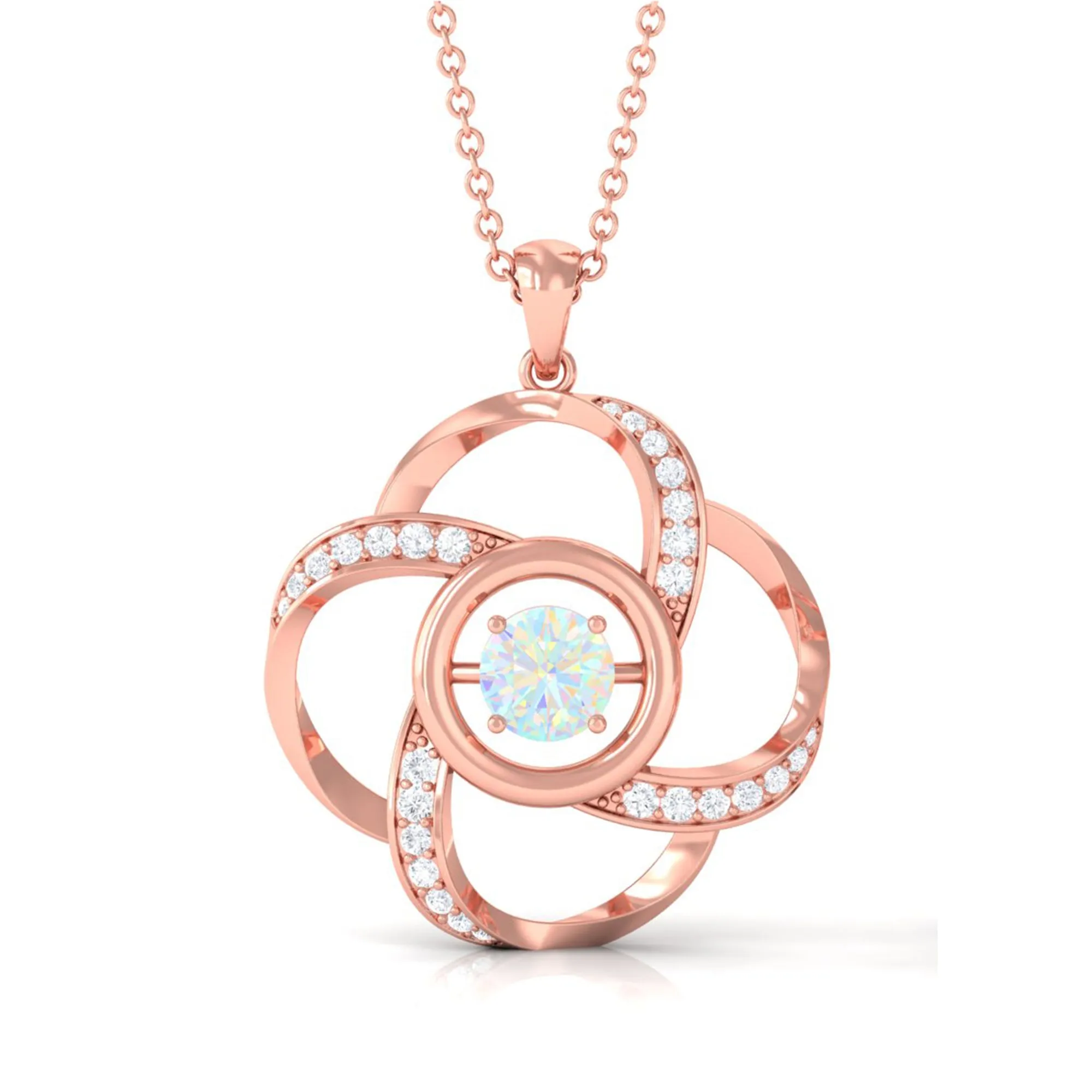 Natural Ethiopian Opal Floral Pendant Necklace with Diamond