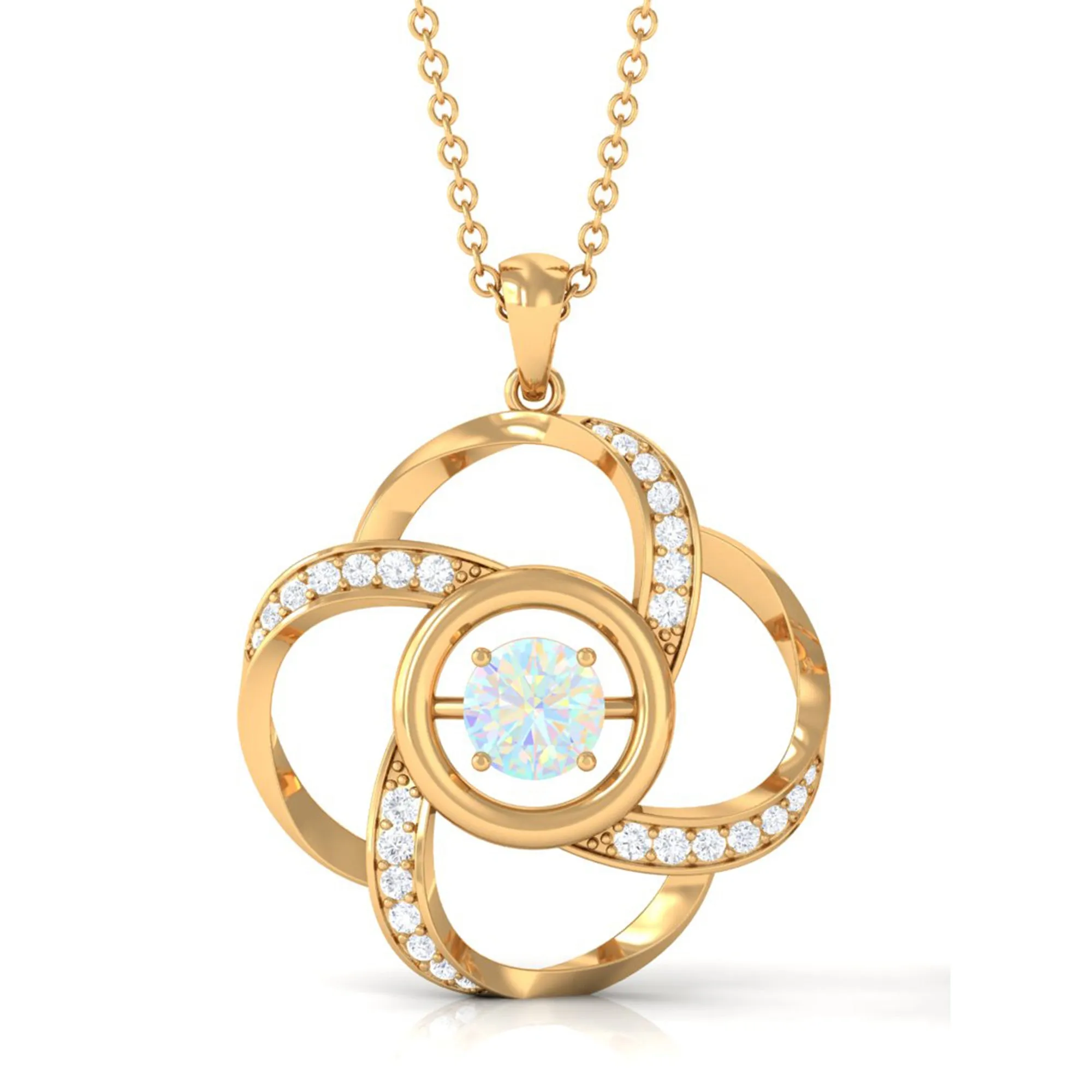 Natural Ethiopian Opal Floral Pendant Necklace with Diamond