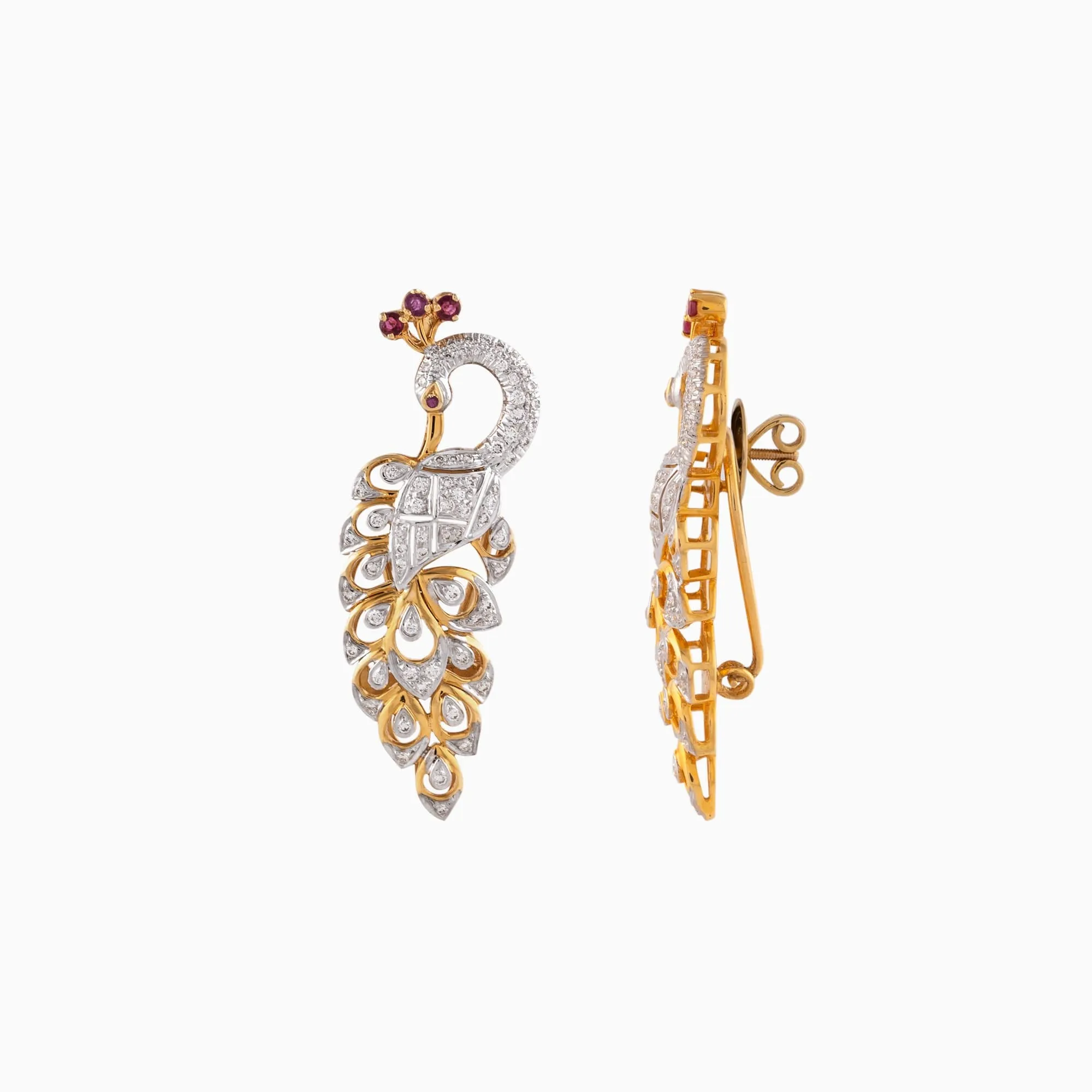 Necklace with Marquise Cut Ruby, Pear Cut Ruby, Round Cut Ruby and Round Cut Diamond (Peacock) - GDNE0413